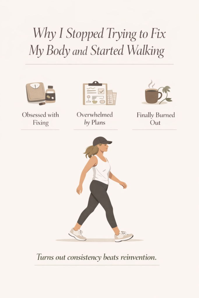 Woman walking for health after 40 as part of a realistic fitness routine